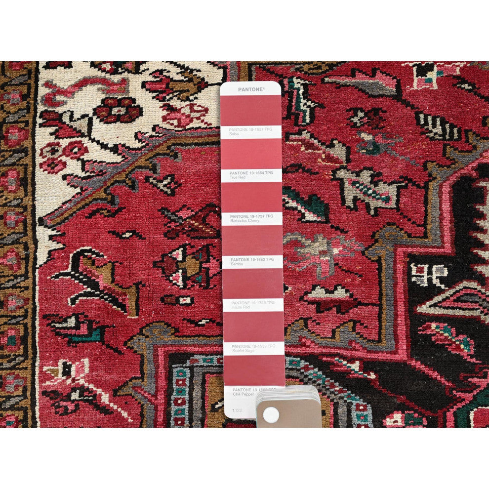 Imperial Red Pure Wool Hand Knotted Semi Antique Persian Heriz Rug 7'10"x11'5"