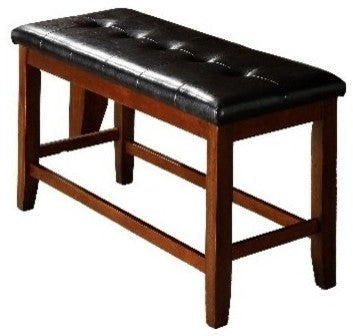 Wooden Bench with Tufted Seat In Dark Brown
