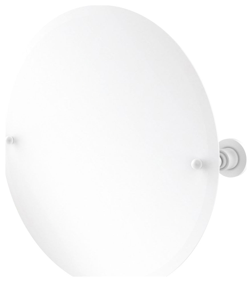 Frameless Round Tilt Mirror with Beveled Edge, Matte White