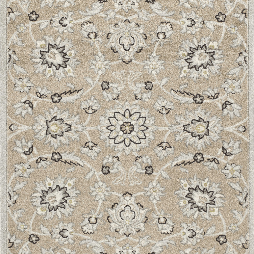 7' X 11' Beige Or Grey Floral Vines Uv Treated Indoor Area Rug
