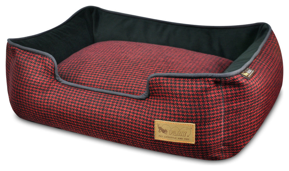 Lounge Bed Houndstooth, Red and Black, Small