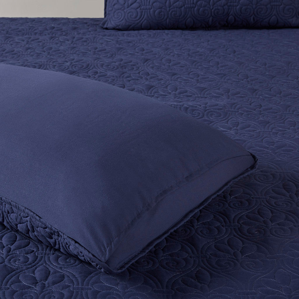 Madison Park Quebec 3 Piece Fitted Bedspread Set, Navy