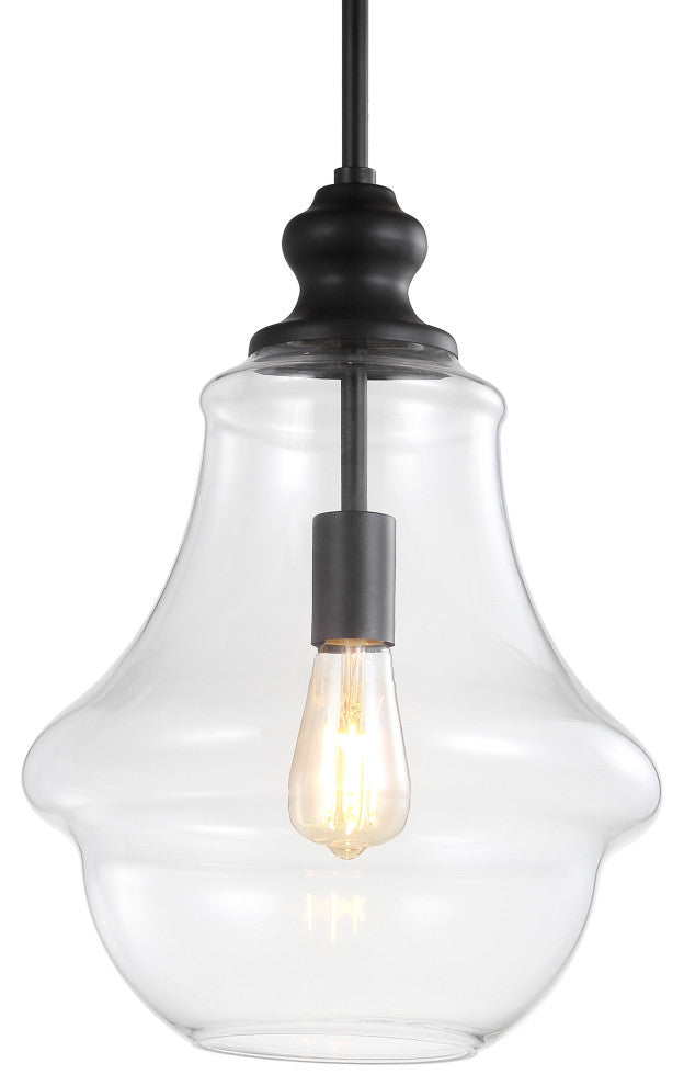 Adam Adjustable Metal and Glass Led Pendant, Oil Rubbed Bronze, 12" Width