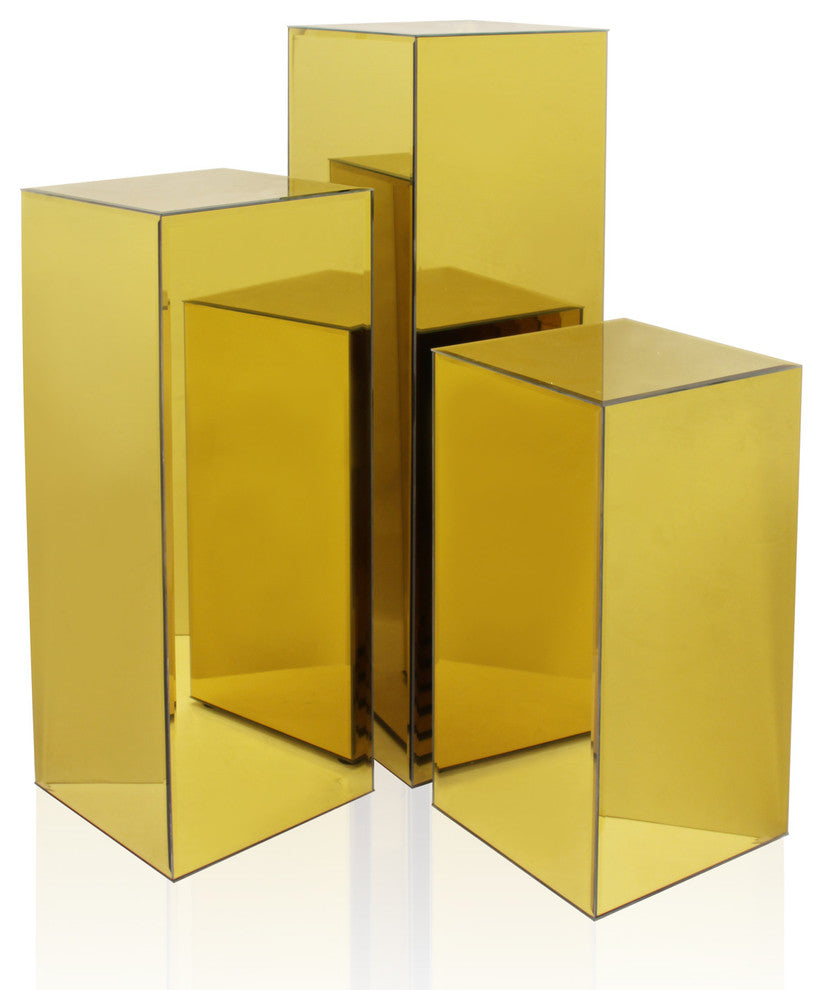 Mirror Block Column or Pedestal, Gold, Small