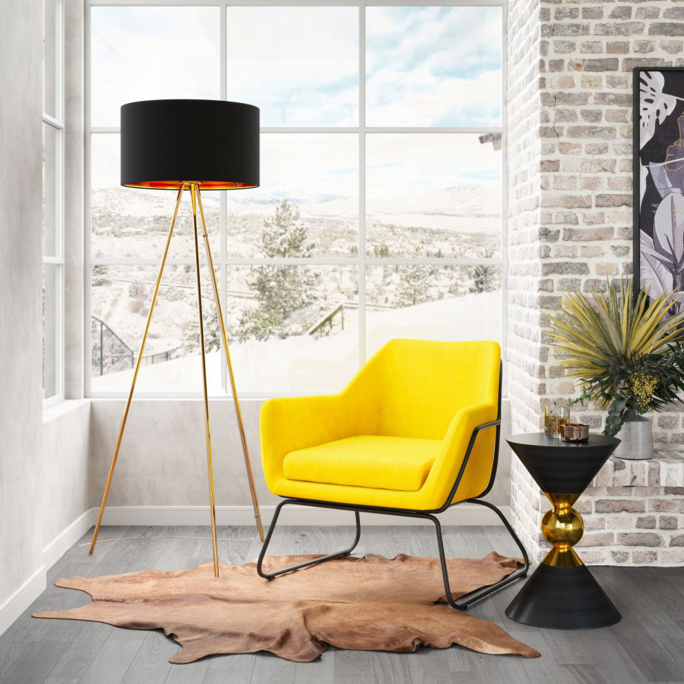 Floor Lamp Light, Steel Metal, Black, Gold, Kitchen Lounge Cafe Bistro Lobby