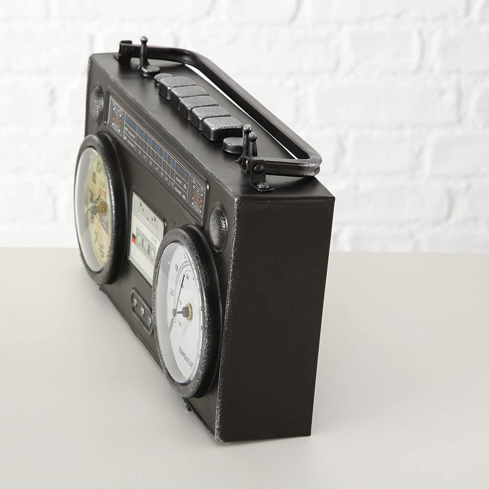 Boom-Box Clock With Thermometer, 13.75 Inches