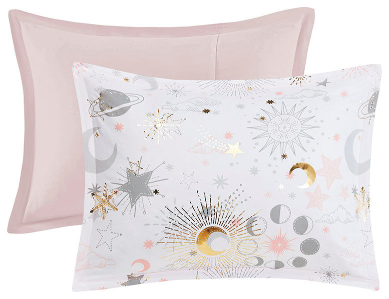 Mi Zone Kids Celia Starry Sky Metallic Comforter Set with Throw Pillow, Twin