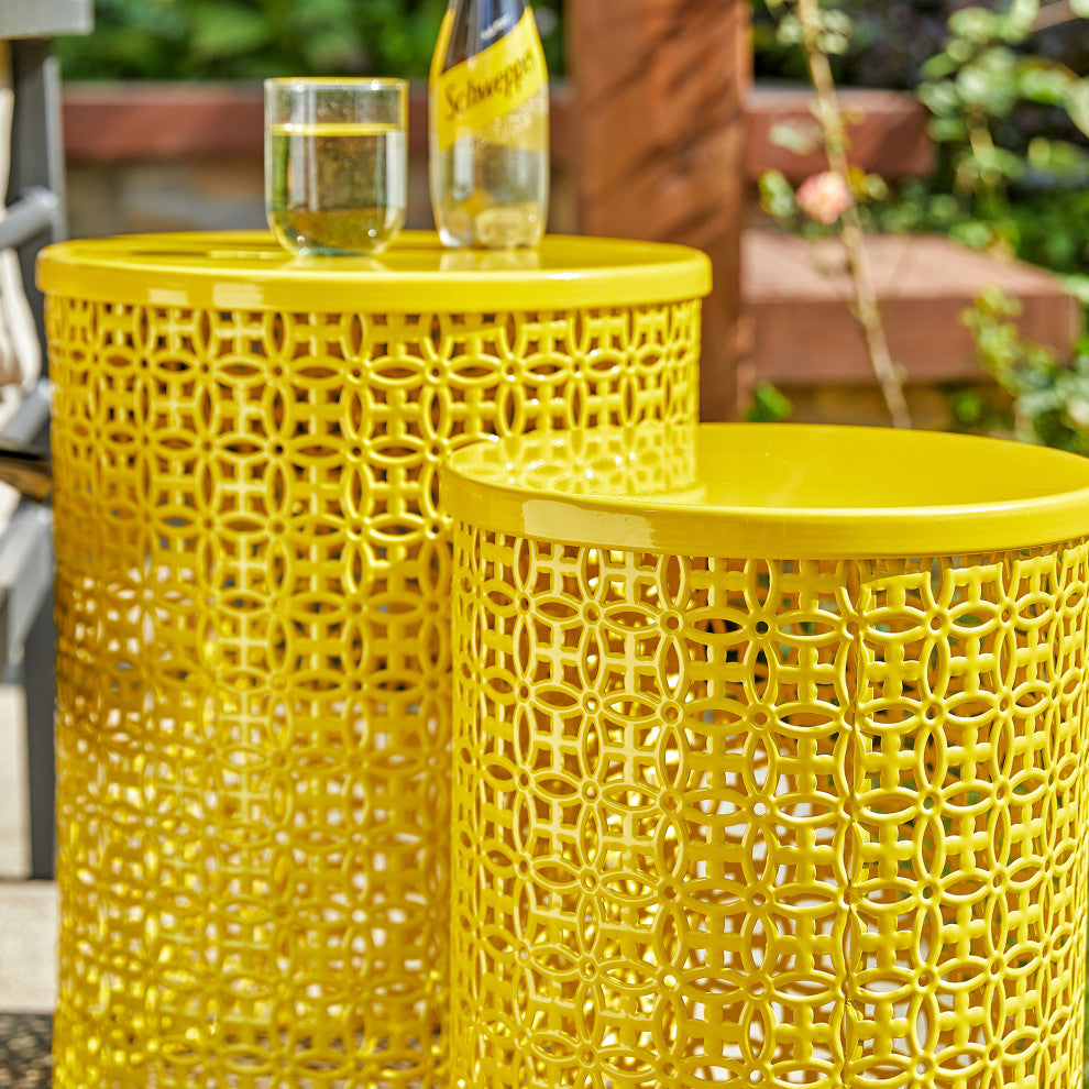 Multi-Functional Metal Garden Stool, 2-Piece Set, Yellow