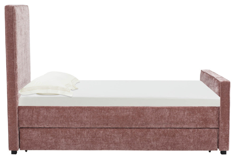 Delilah Blush Textured Velvet Trundle in Twin