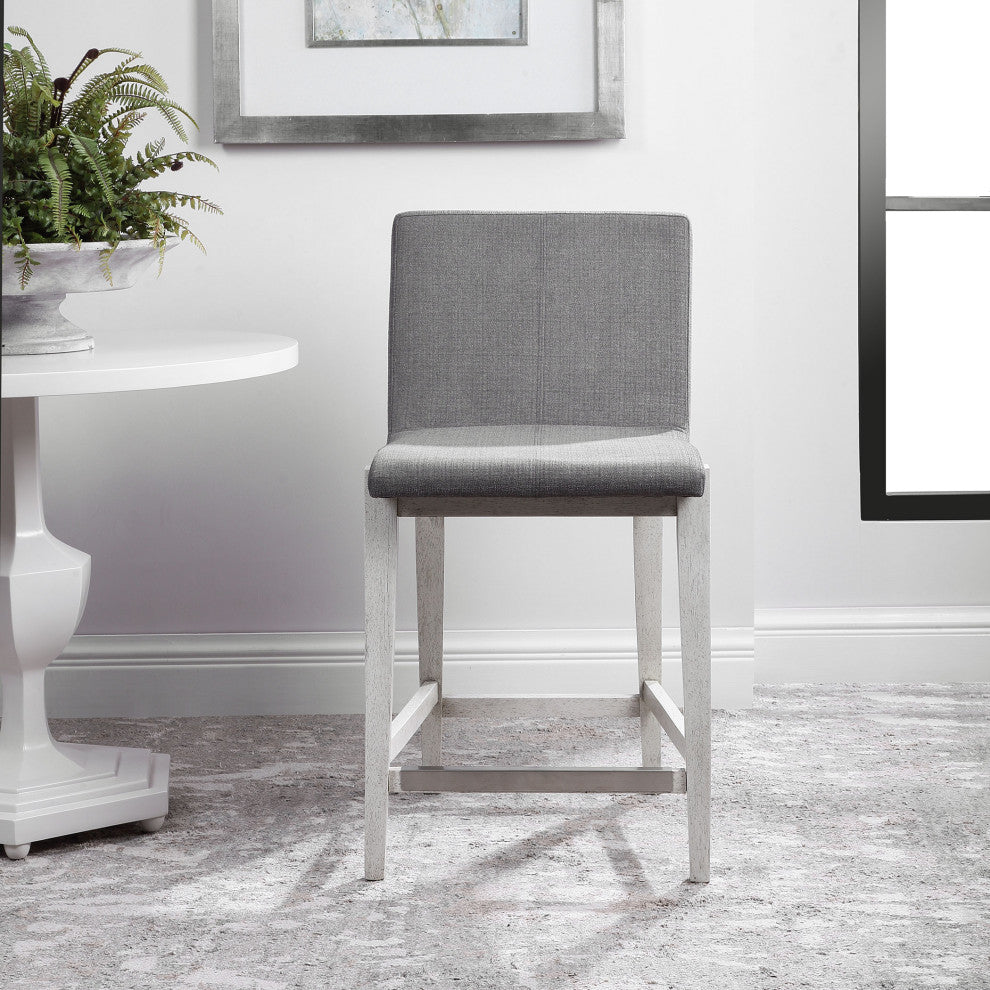 Elegant Charcoal Gray Counter Bar Stool Minimalist Silver White Cushioned Back