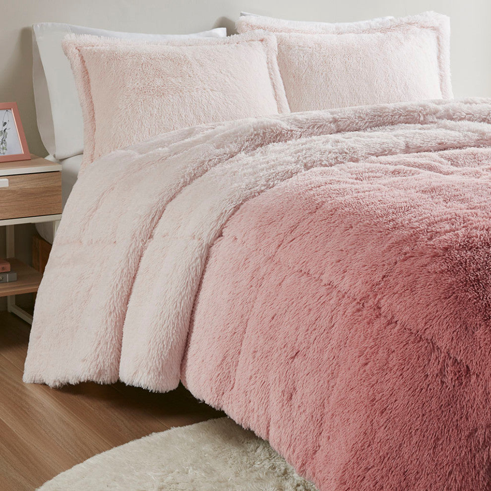 Intelligent Design Brielle Ombre Shaggy Long Fur Comforter Mini Set, Blush