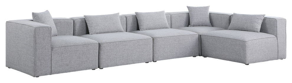 Cube Upholstered Modular Sectional, Gray, 5-Piece: 3 Armless Chair, 2 Corner Chair, Linen Texured Fabric