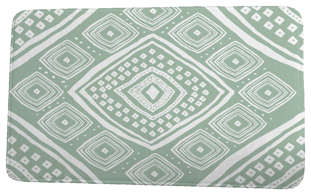 Upscale Getaway Diamond Jill Geometric Print Bath Mat, Soft Green, 21"x34"