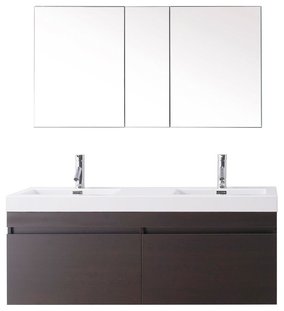 Zuri 55" Double Bathroom Vanity, Wenge, Polished Chrome