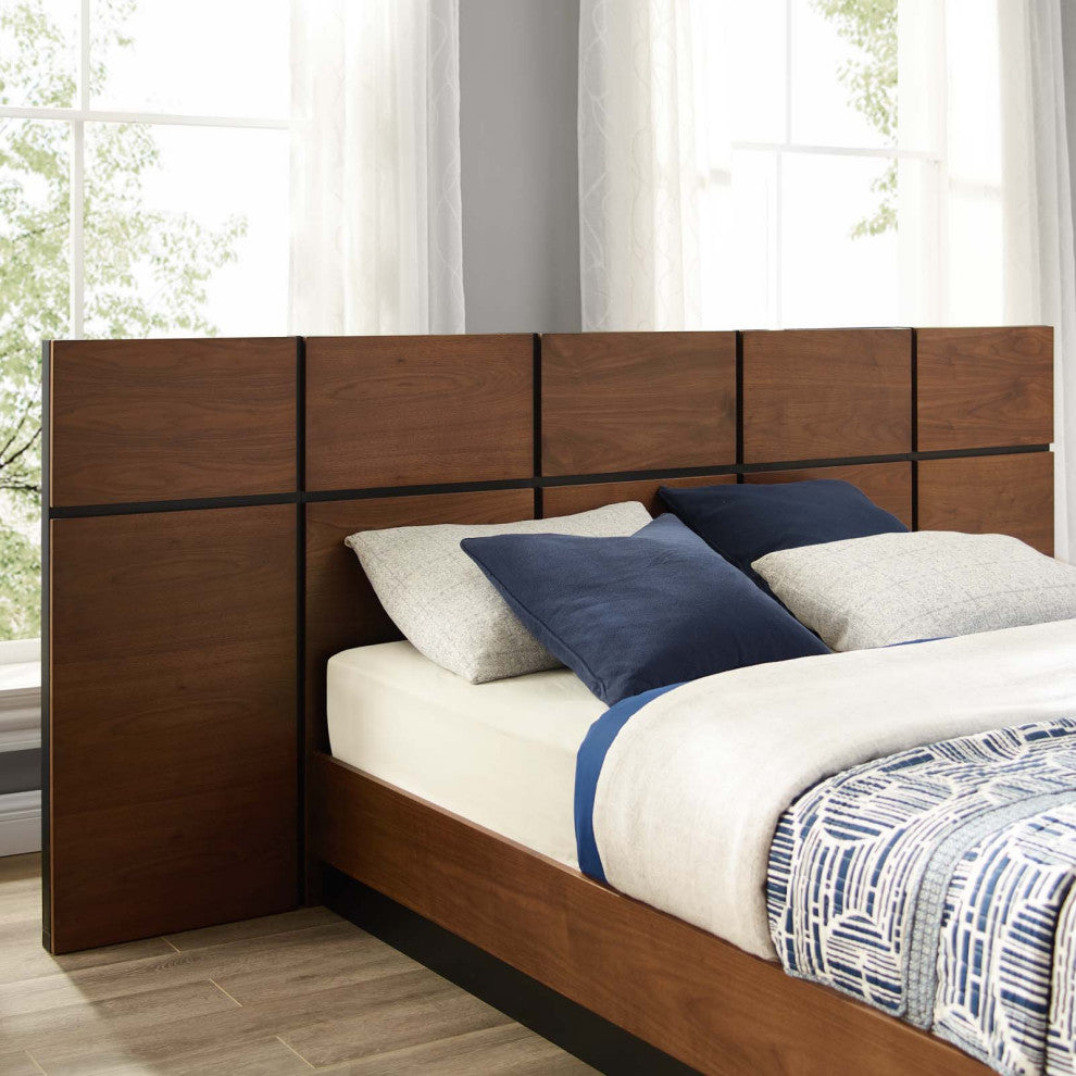 Platform Bed Frame, Queen Size, Wood, Brown Walnut, Modern Farmhouse, Bedroom
