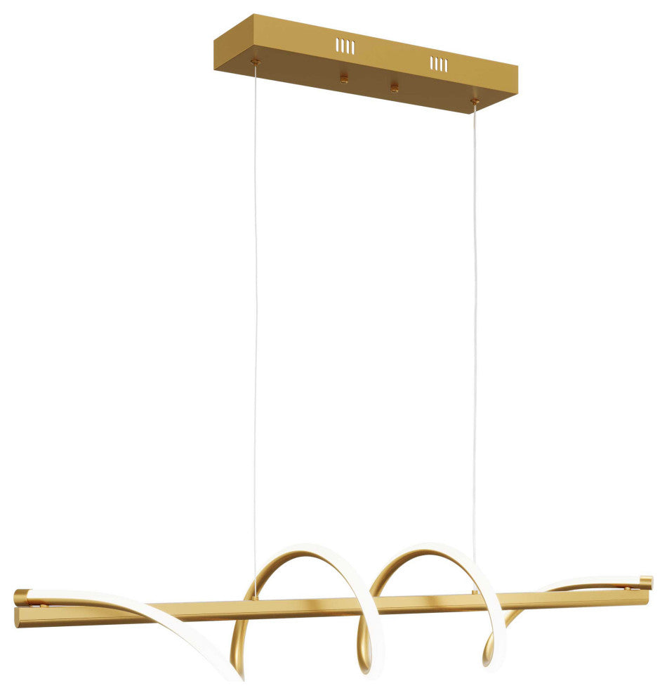 Modern Linear Wave Shape LED Pendant Lighting for Kitchen Island, Gold