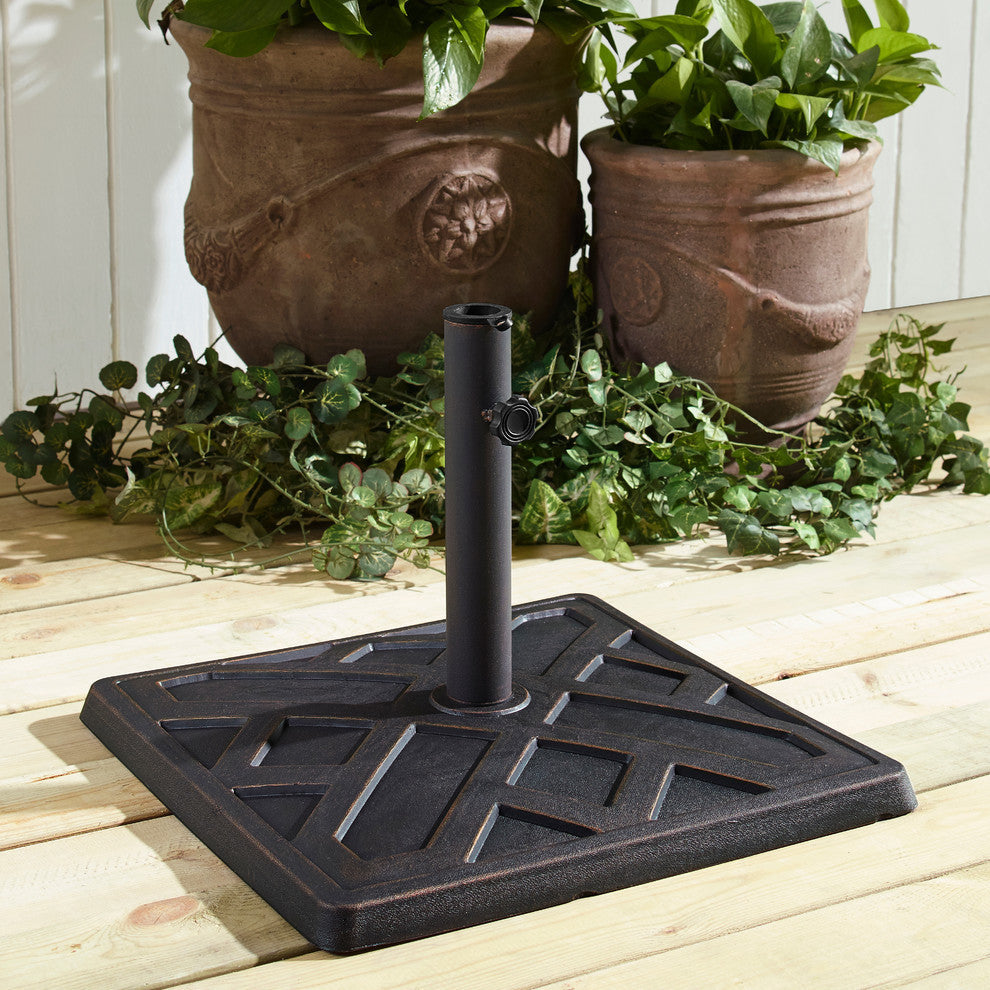 Square Outdoor Patio Umbrella Base - Antique Bronze
