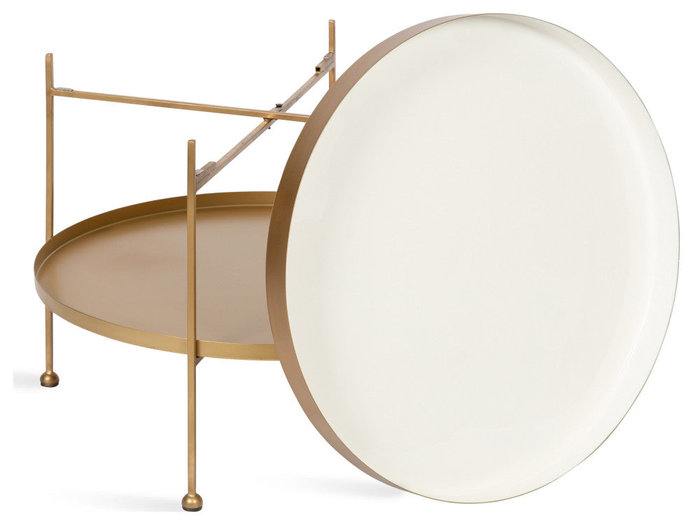 Nira Metal Coffee Table, White/Gold 26" Diameter