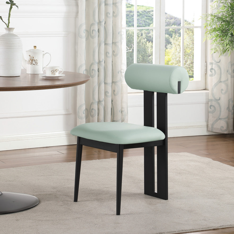 Dario Upholstered Dining Chair, Set of 2, Mint, Vegan Leather, Matte Black