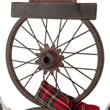 33.98" Metal Bike Wheel Snowman With Plaid Scarf Porch Decor