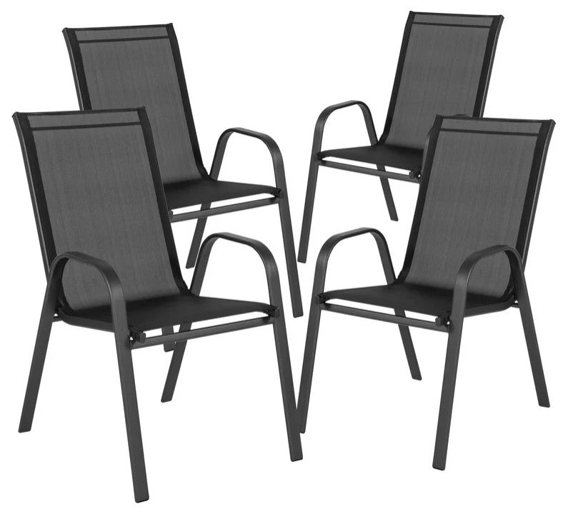Set of 4 Patio Chair, Metal Frame With Curved Arms & Comfortable Backrest, Black