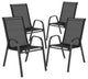 Set of 4 Patio Chair, Metal Frame With Curved Arms & Comfortable Backrest, Black