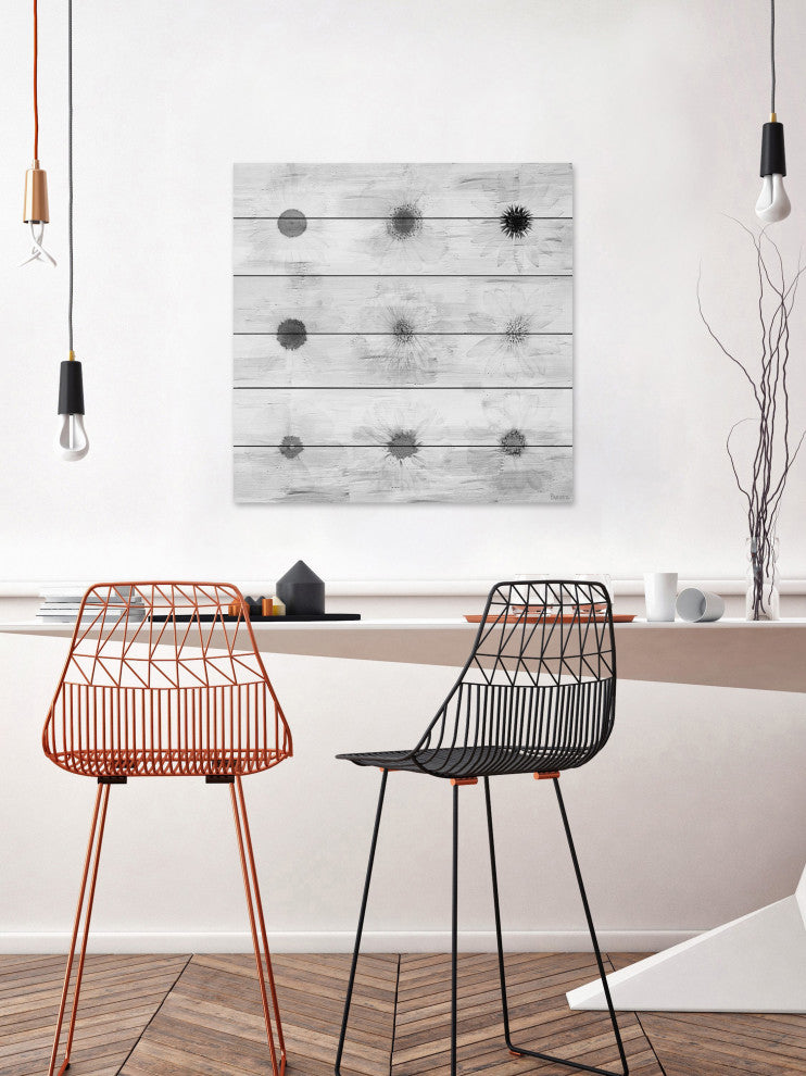"Grey Flowers" Wall Art on Wood, 32"x32"