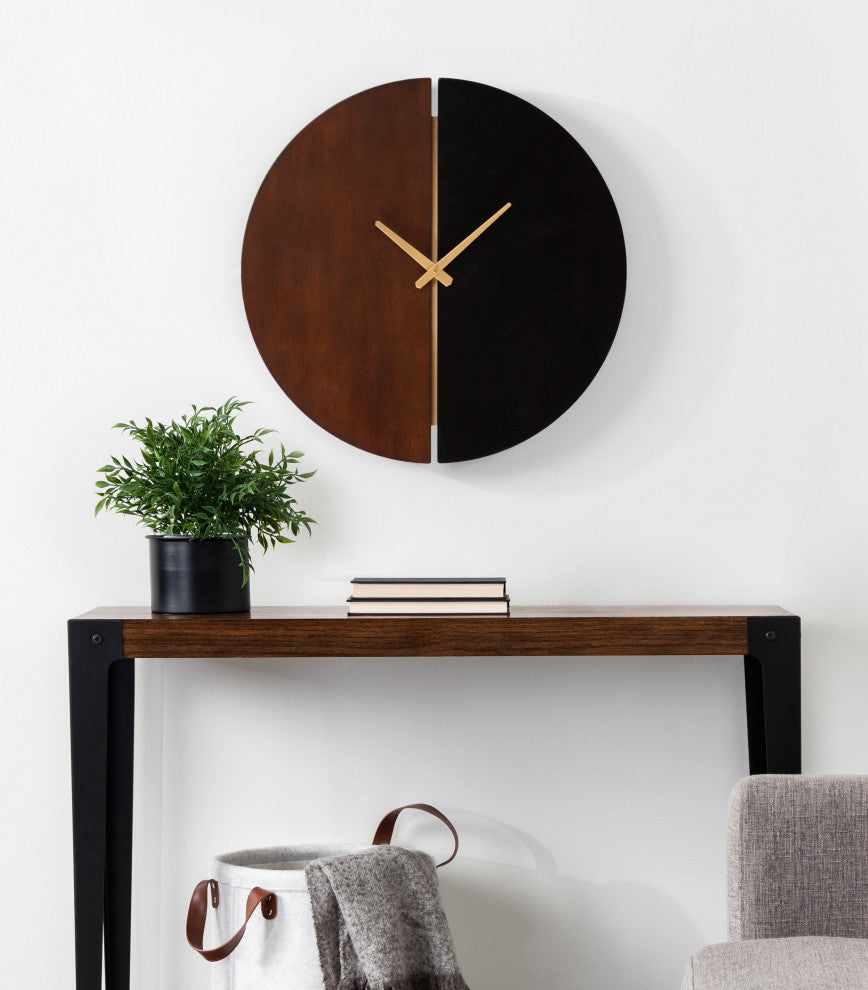 Keene Wall Clock, Walnut Brown/Black, 22"