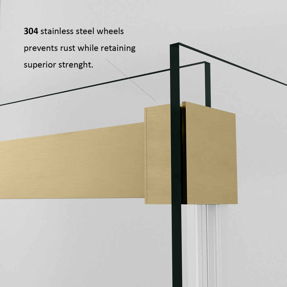 Spezia 60" W x 76" H Sliding Frameless Shower Enclosure, Brushed Gold, 60" W X 76" H