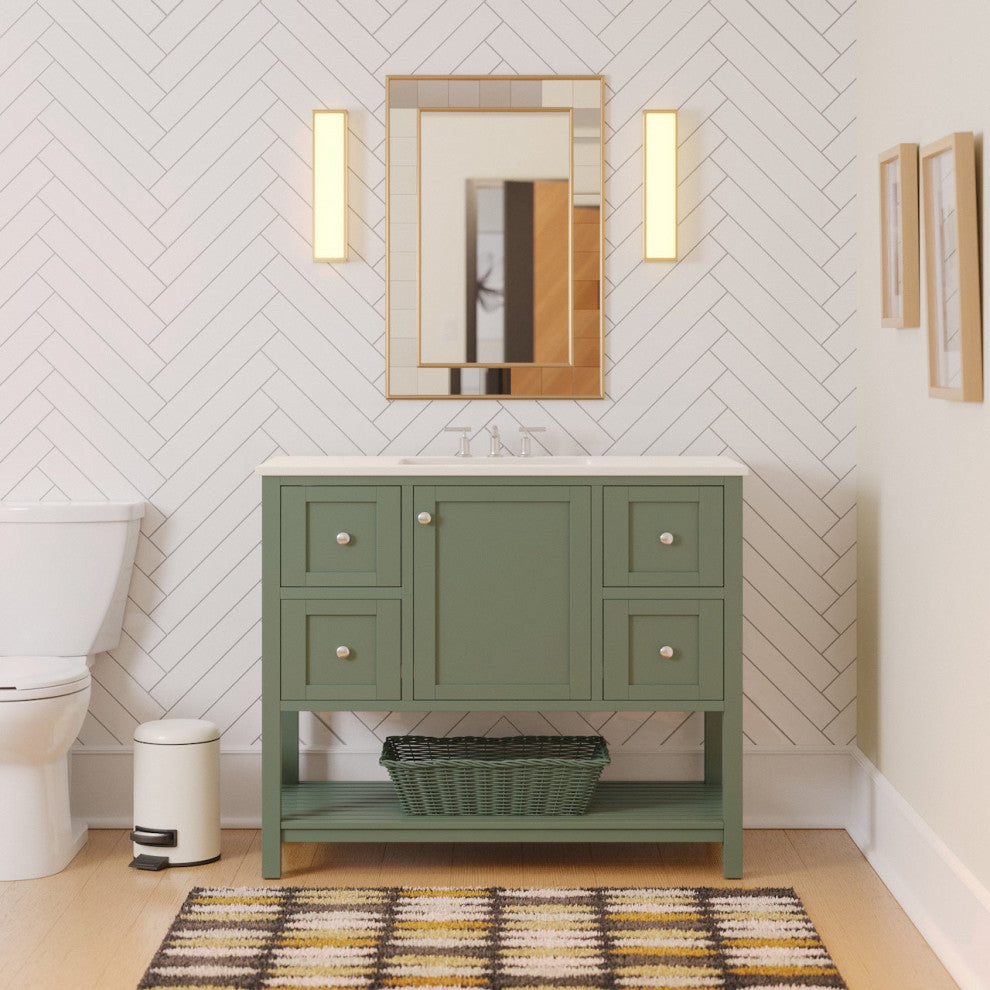Lakeshore 42" Bathroom Vanity, Sage Green, Engineered White