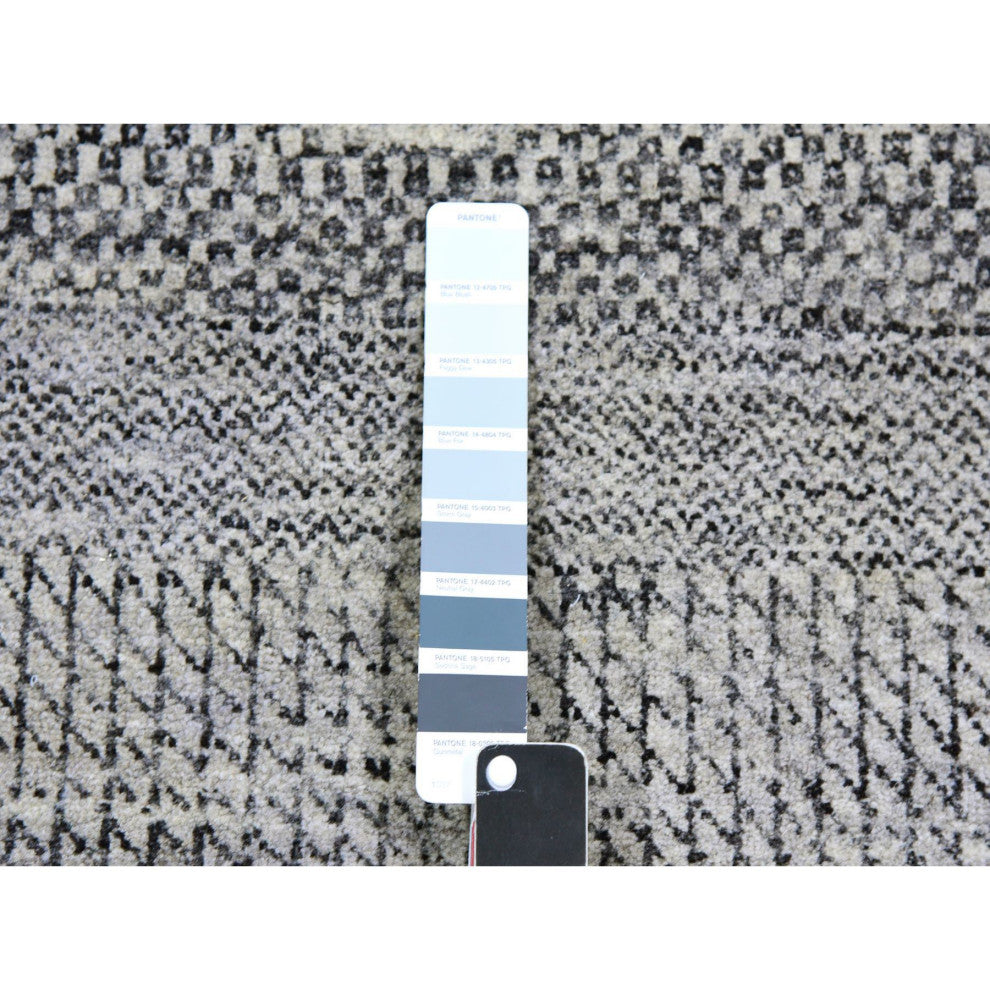 Metallic Gray Grass Design Undyed Wool Hand Knotted Wide Runner Rug 4'1"x12'1"