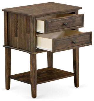 Wood Side Table, 2 Wood Drawers, Distressed Jacobean Finish