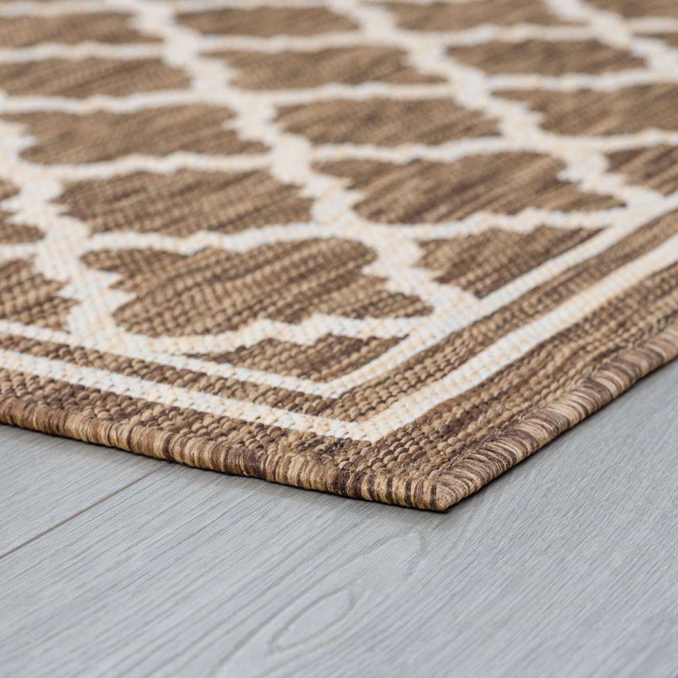 Shaila Transitional Geometric Gold/Cream Indoor/Outdoor Area Rug, 9'x12'