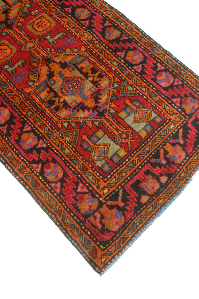 Fine Vintage Distressed Musad Red/Charcoal Runner, 3'7x10'9