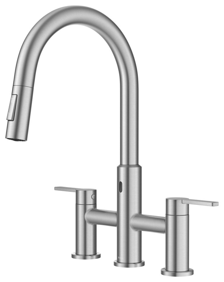 KRAUS Oletto Touchless Sensor Bridge Kitchen Faucet w Pulldown Sprayhead SFS