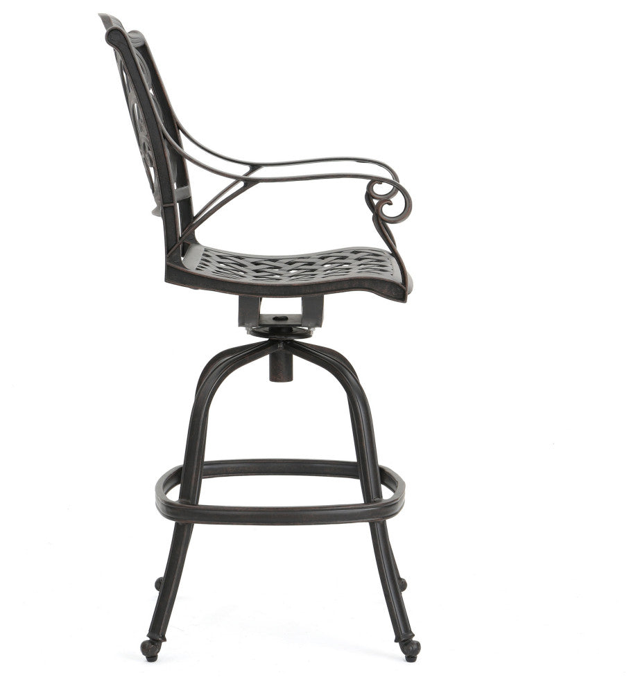 GDF Studio Alexandria Outdoor Bronze Finished Cast Aluminum Barstools, Set of 2