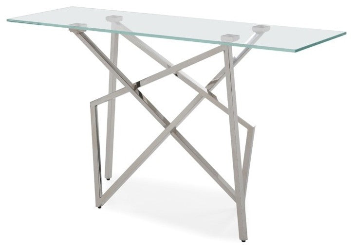 Modrest Hawkins Modern Glass and Stainless Steel Console Table