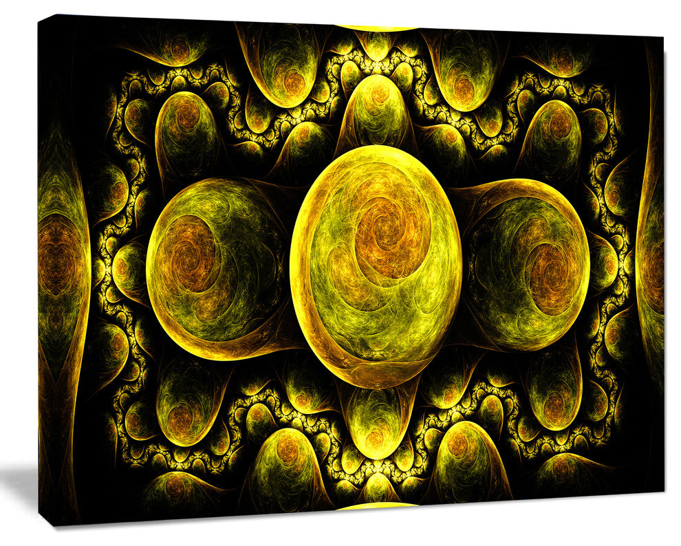 Yellow Exotic Fractal Pattern, Oversized Abstract Canvas Art Print, 60x40