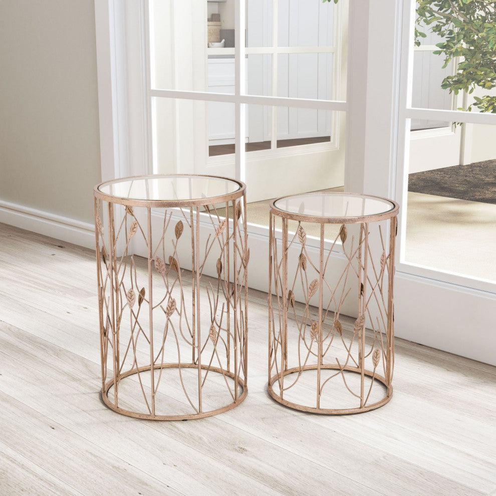 Sofa Side Table, Round, Glass, Steel Metal, Gold, Clear, Lounge Hospitality