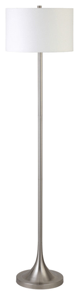 62" Nickel Traditional Shaped Floor Lamp With White Frosted Glass Drum Shade