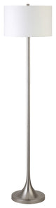 62" Nickel Traditional Shaped Floor Lamp With White Frosted Glass Drum Shade