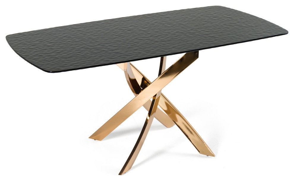 Modrest Pyrite Modern Brown Glass, Rosegold Rectangular Dining Table