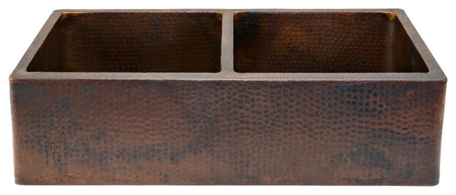 KA50DB33229 33'' Copper Kitchen Apron Double Basin Sink