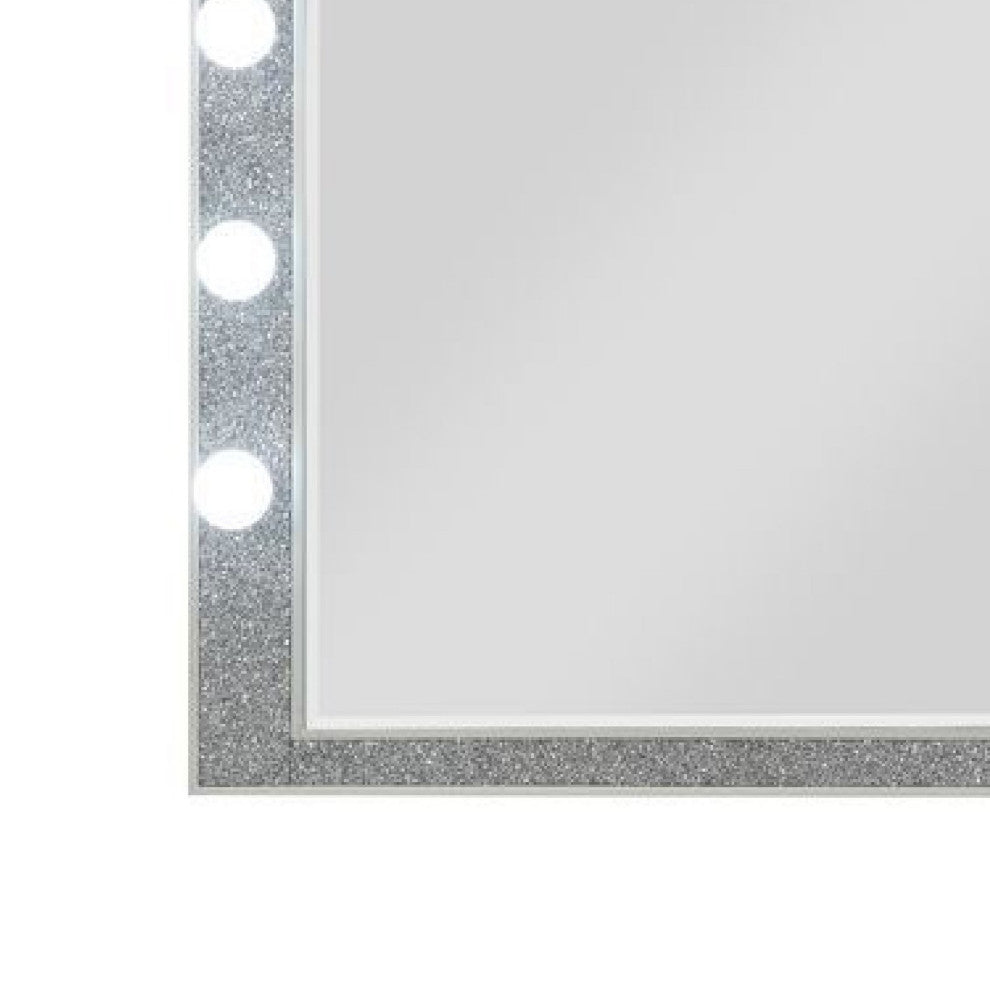 Benzara BM275048 Wall Mirror With Faux Crystals Inlay & 8 Bulb Sockets, Silver