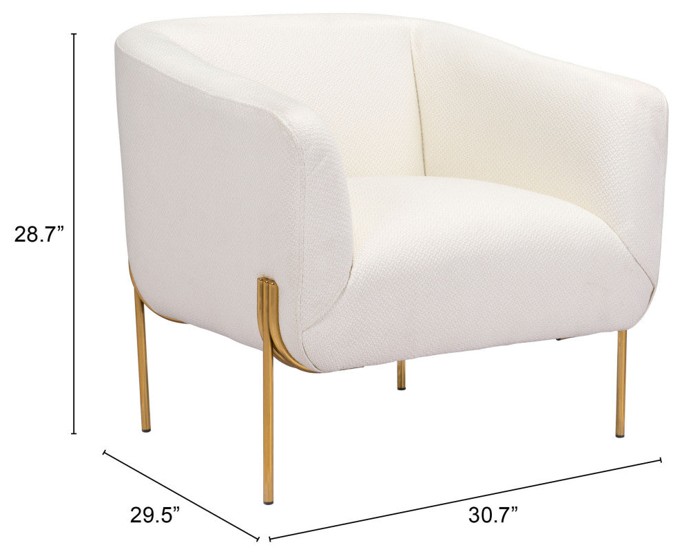 Armchair Accent Chair, Steel Metal, Ivory, Gold, Lounge Cafe Lobby Hospitality