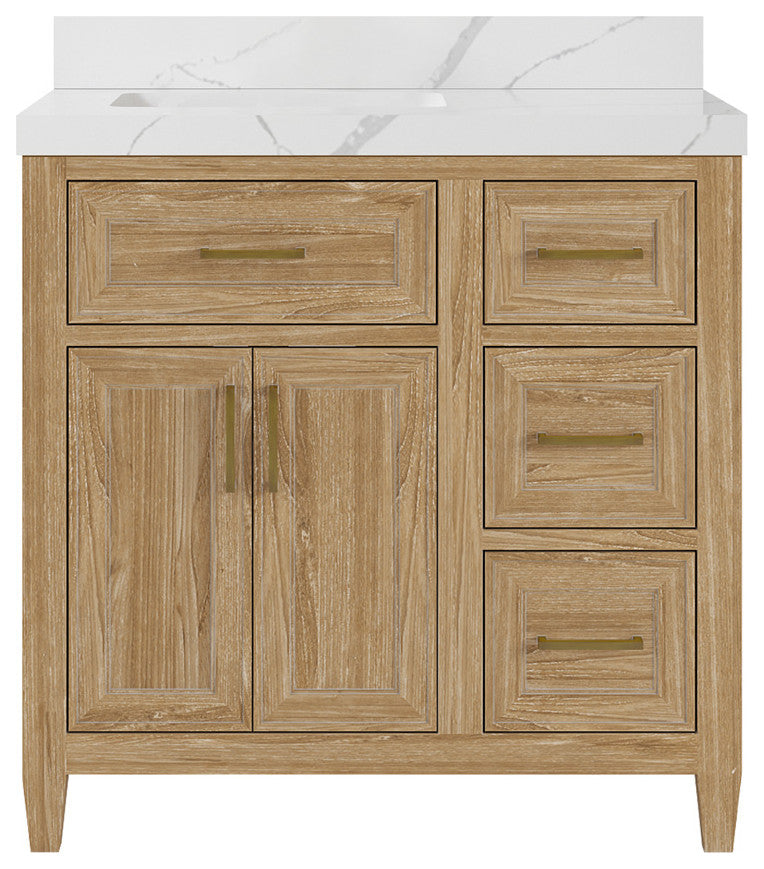 Santa Monica 36 Left Offset  Bath Vanity in Whitewashed Teak 2" Calacatta Laza