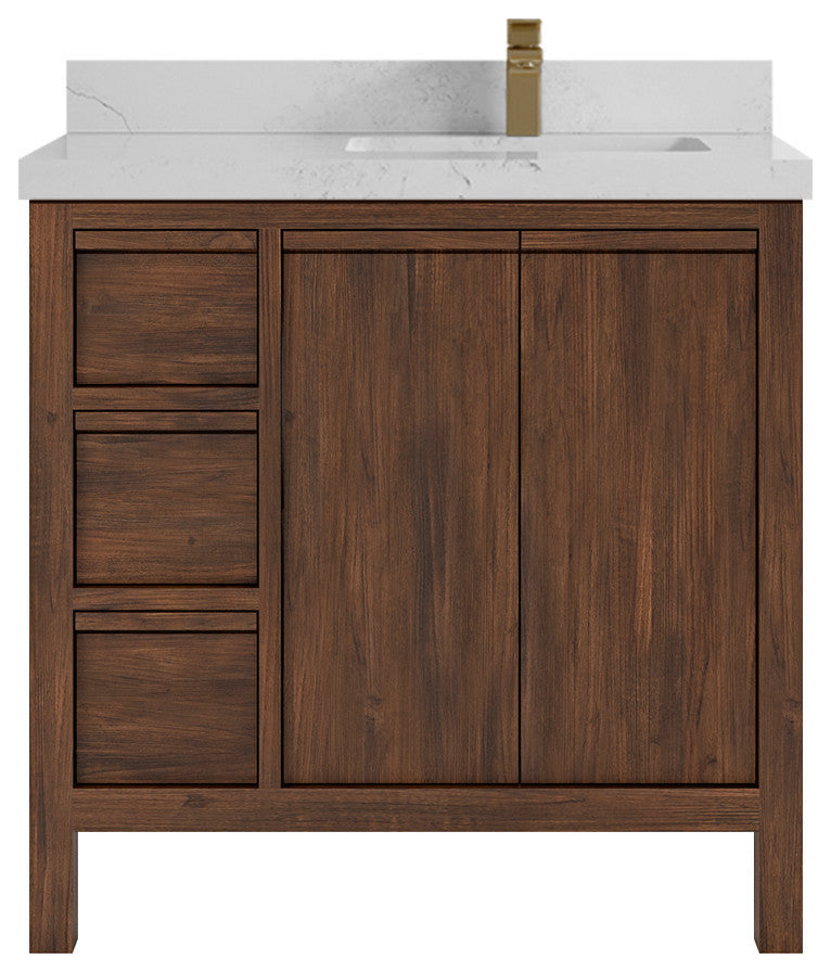 Elizabeth 36 Right Offset Bath Vanity in Dark Walnut Teak 2" Calacatta Nuvo