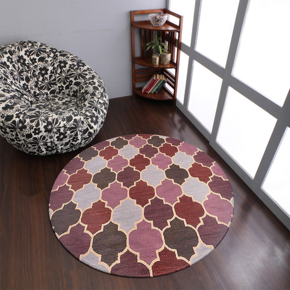 HAND TUFTED WOOL ECO-FRIENDLY AREA RUGS - Round,Multicolor,Geometric