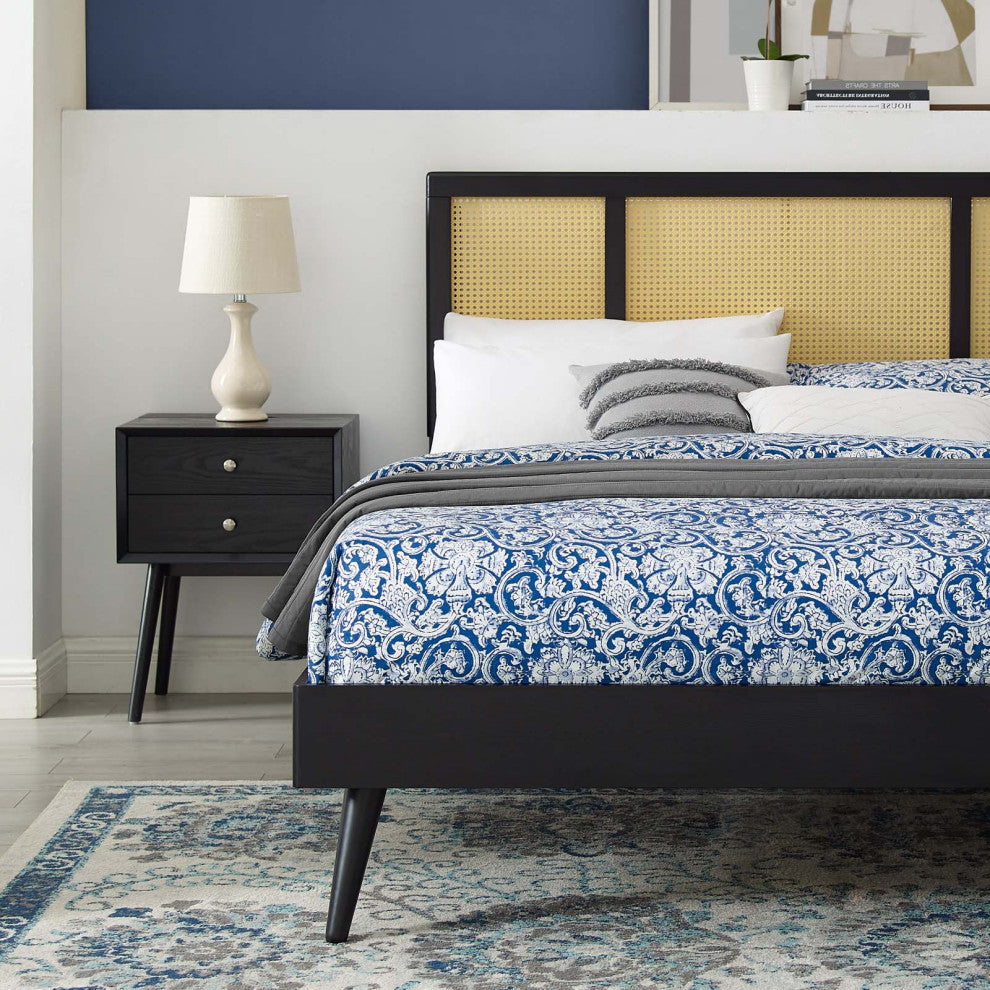 Platform Bed Frame, Full Size, Wood, Black, Modern Mid-Century, Bedroom Master