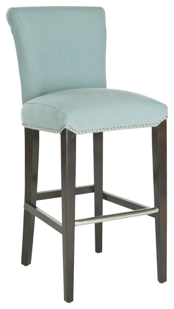 Safavieh Seth Barstool, Fabric With Nail Head, Sky Blue